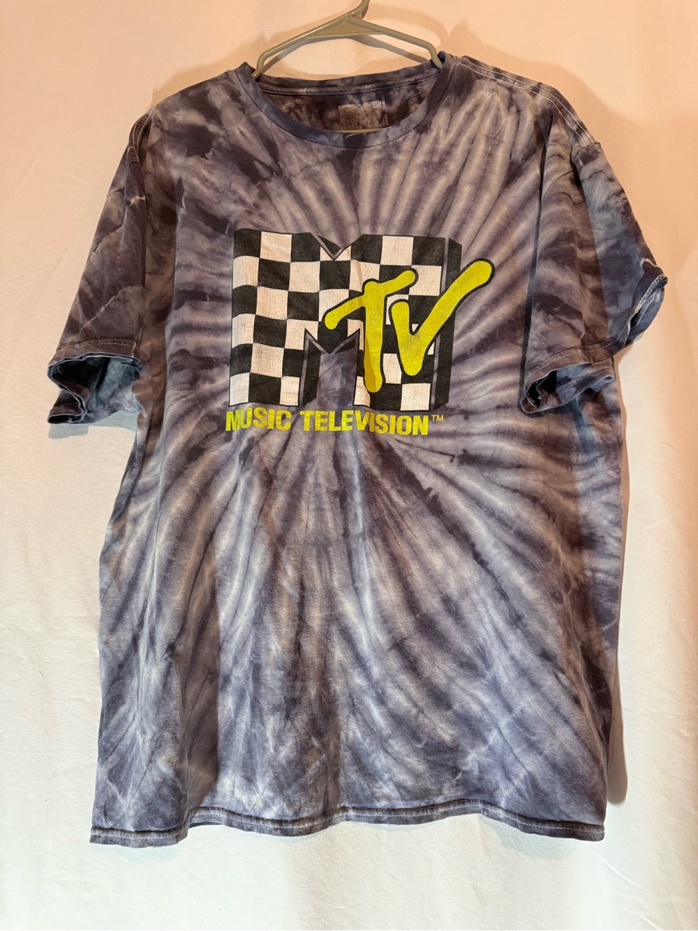 MTV Music Television T Shirt Mens XL Tie Dye Checkerboard Logo Retro 90s Style